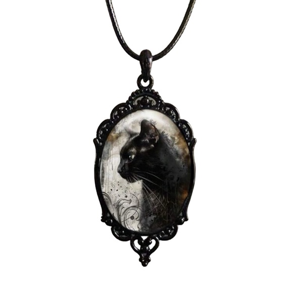 Black Cat cameo pendant necklace. New. - Picture 2 of 9